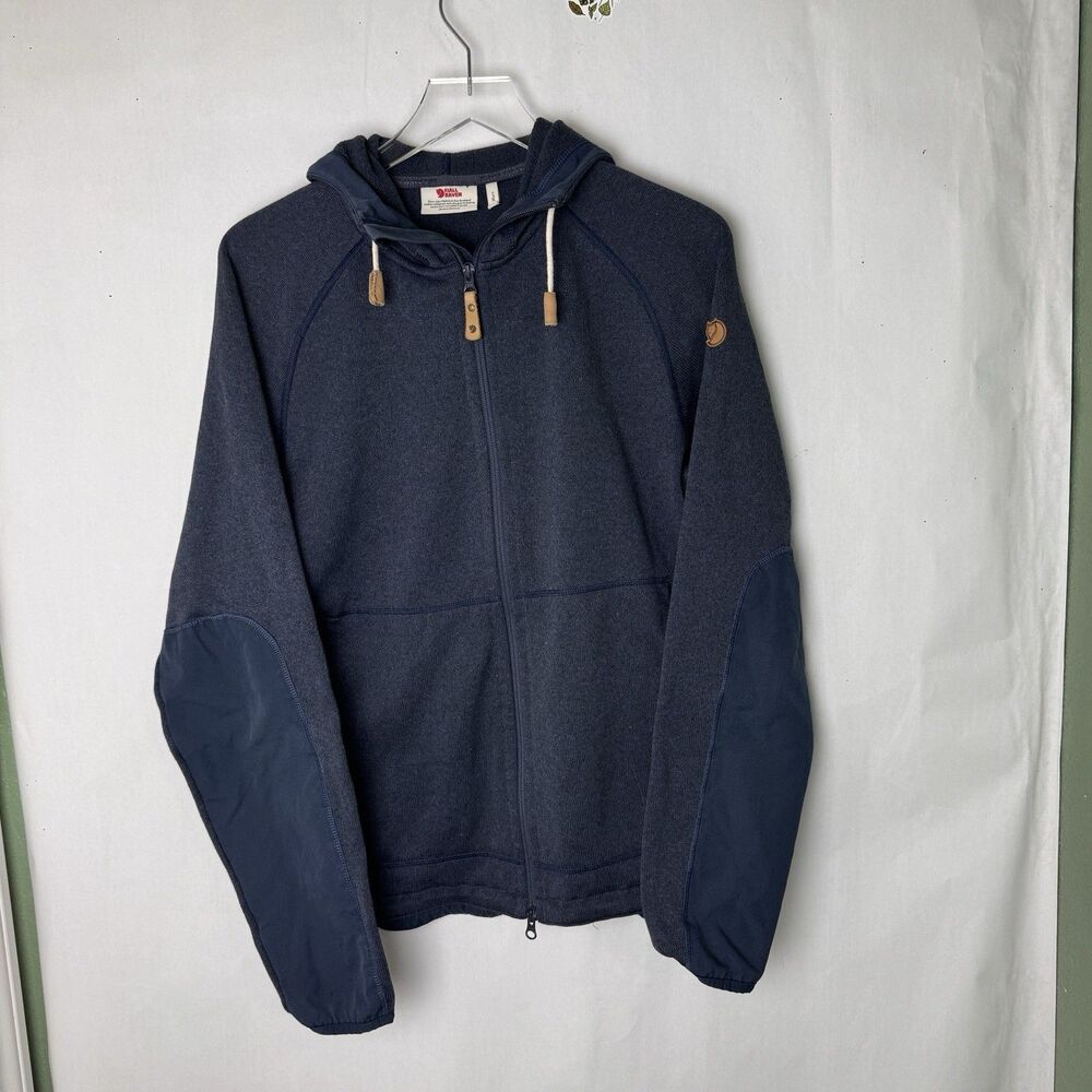 Fjallraven Buck Fleece Mens Large Blue Full Zip Sweater G-1000 Reinforced